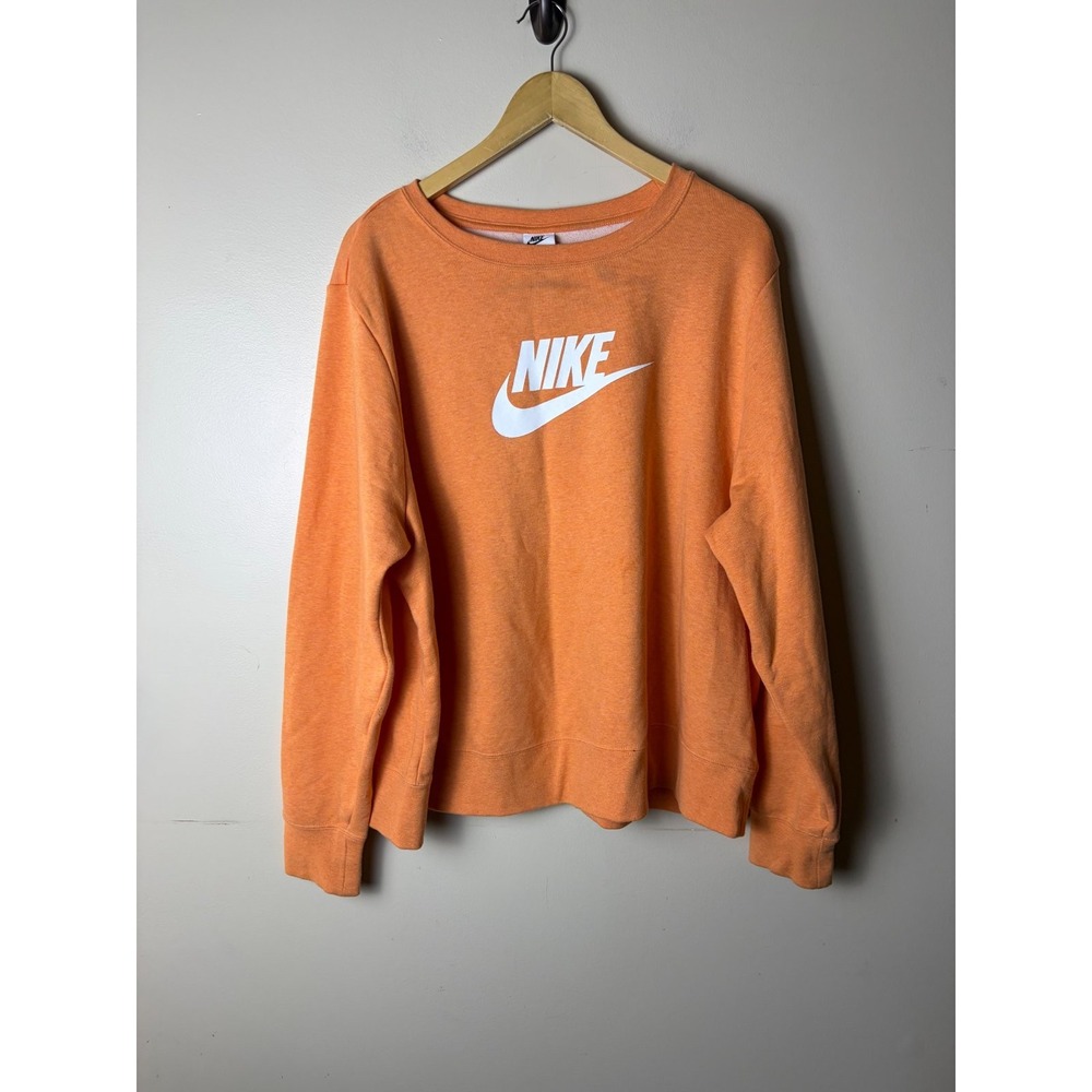 Nike Sweatshirt Womens 2X Orange Logo Front Pullover 80% Cotton